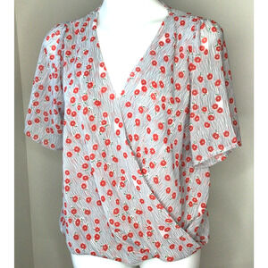 Week& White w/Gray Stripes and Red Flowers Short Sleeve Size XL